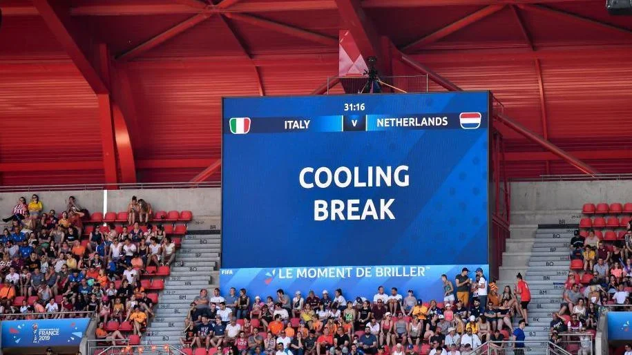Cooling break during the quarter-final between in Italy and Netherlands the 2019 women's football World cup at Stade du Hainaut, on the 29 June 2019.